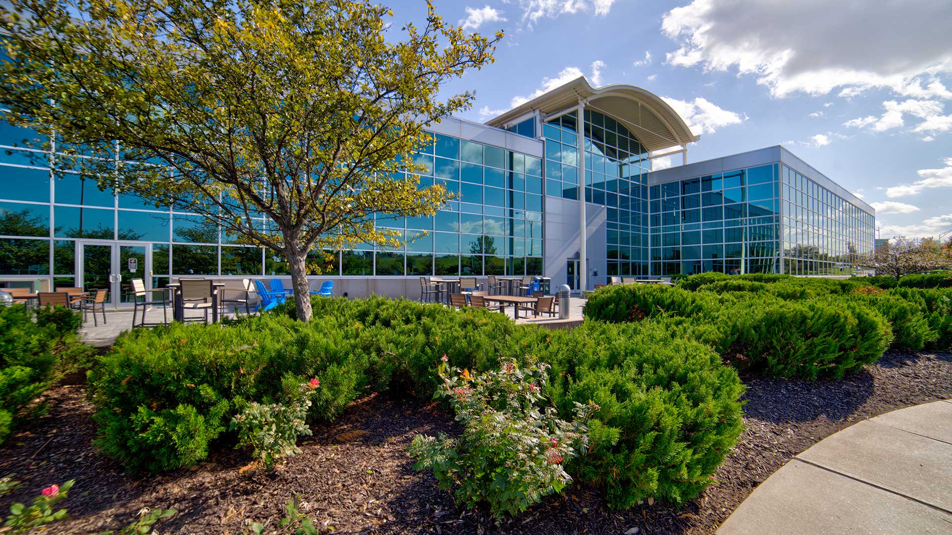Commercial property with regular landscaping maintenance in Omaha, Nebraska.
