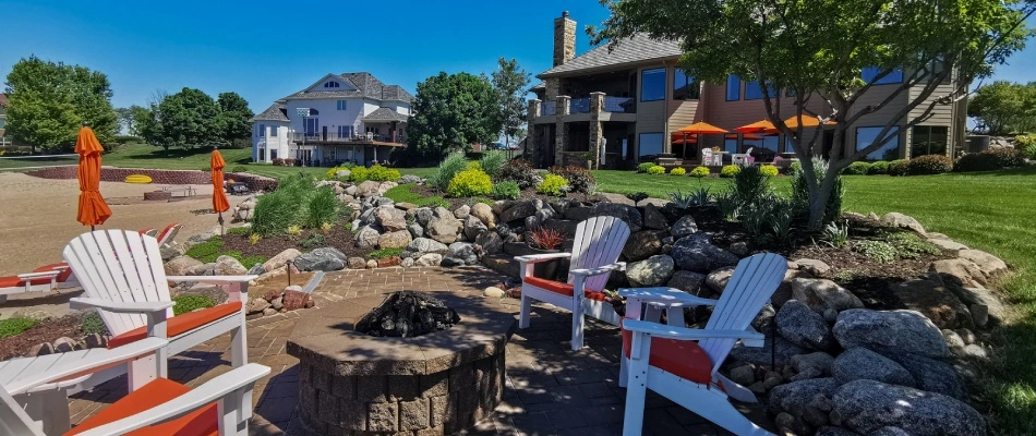 Custom outdoor firepit with patio area in Colon, NE.