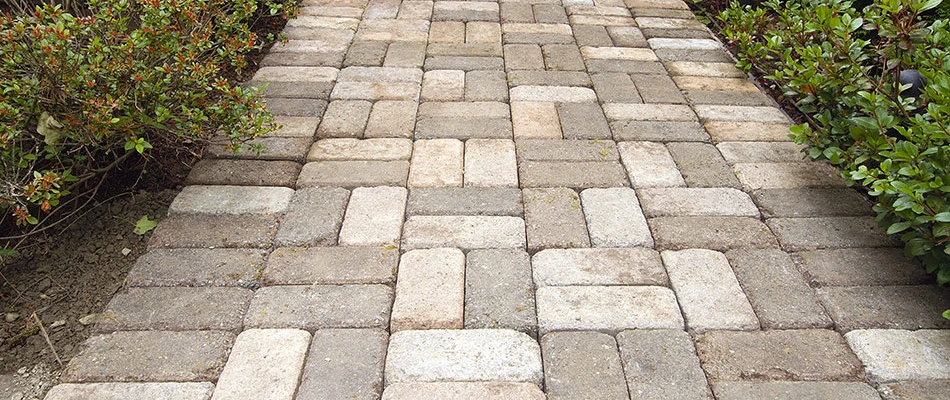 Basketweave paver pattern on walkway in Valley, NE.