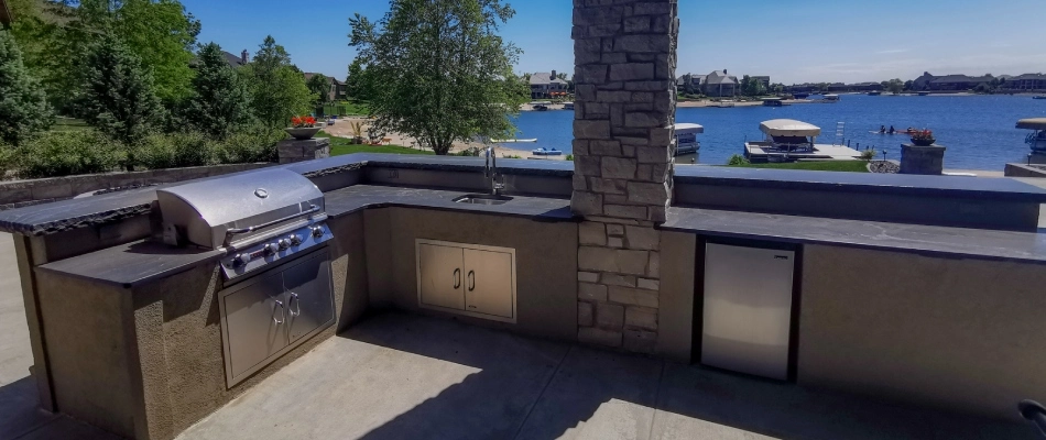 Beverage cooler installed for an outdoor kitchen built in Omaha, NE.