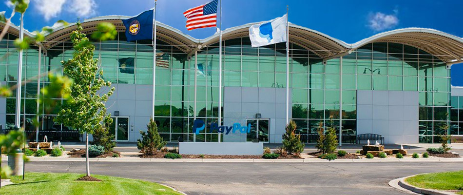 A commercial building with customized landscape design in Omaha, NE.
