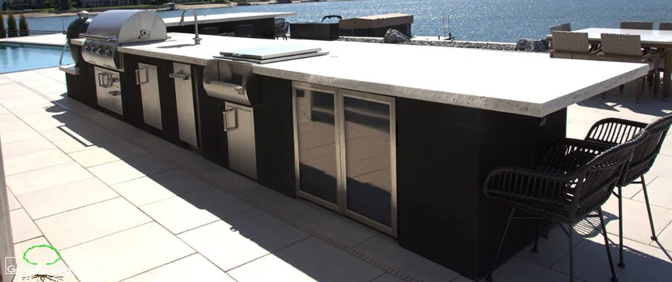 An outdoor kitchen built with custom masonry in Valley, NE.