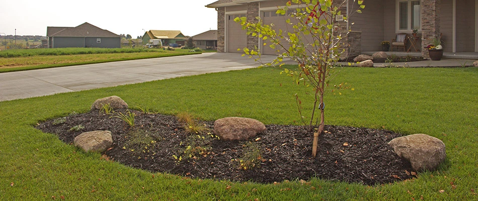 A healthy regularly fertilized lawn by a home in Valley, Nebraska.