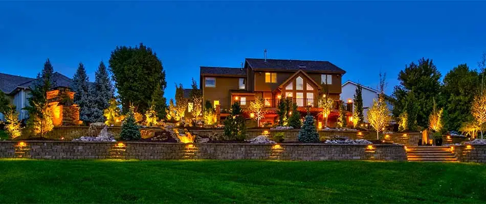 Large outdoor living area with wide outdoor lighting coverage in Bellevue, NE.