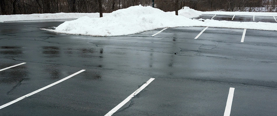 A commercial parking lot recently cleared of snow in Elkhorn, NE.