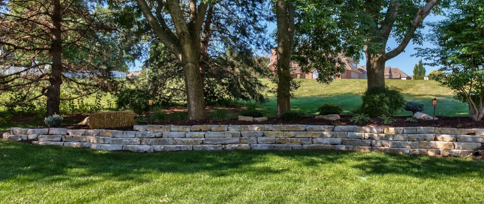 A stone retaining wall installed in Omaha, NE.