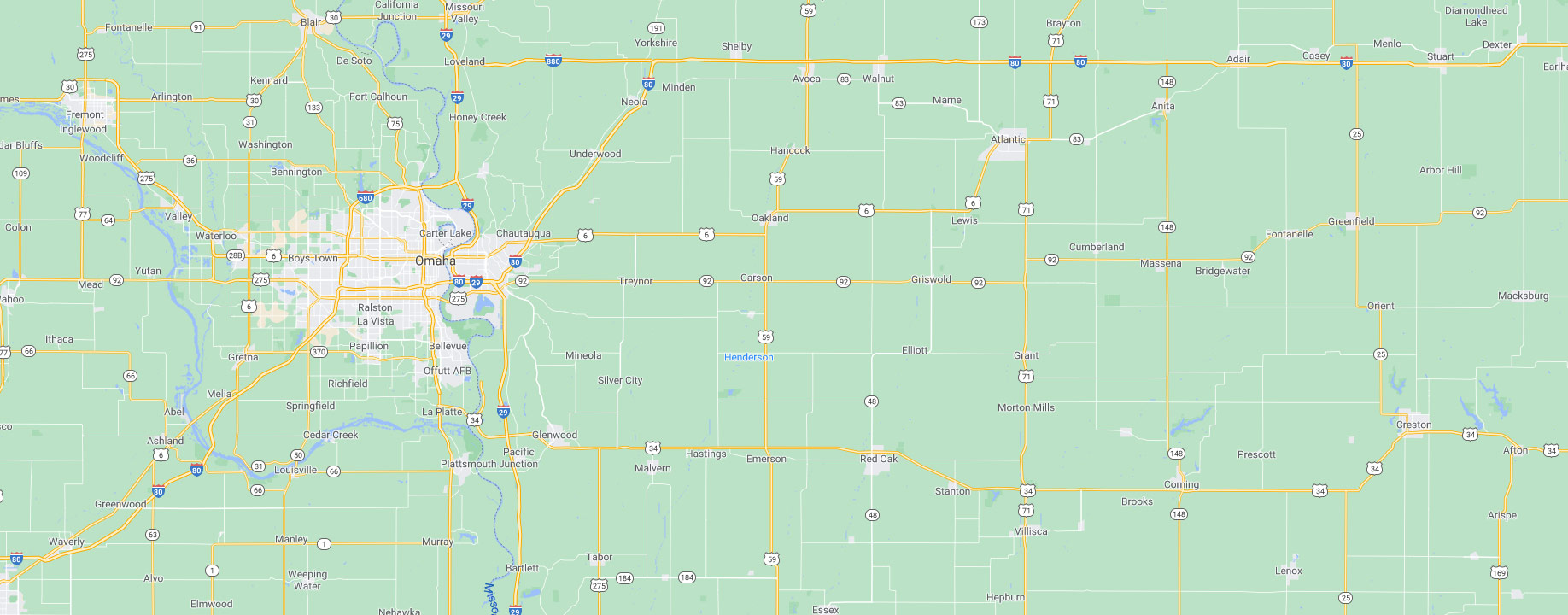 Groundscapes, Inc. service areas map background of Omaha, Nebraska.